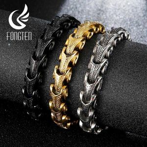 Fongten Punk Dragon Snake Link Chain Pulsera para hombre Acero inoxidable 316L Negro Oro Plata Color Viking Moda Pulseras Joyería 2265b