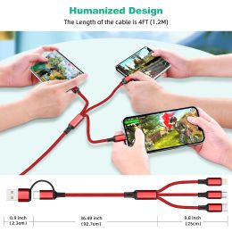 FONken 3 in 1 snel oplaadsnoer voor iPhone Huawei Micro USB Type C Charger Cable 1,2 m Multi USB -poort Multiple USB -oplaadsnoer