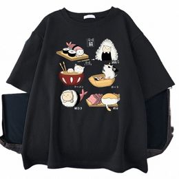 comida lindo gato sushi carto estilo para hombre cott manga corta harajuku casual todas las matemáticas camisetas de gran tamaño fi hombre tee ropa x1ue #