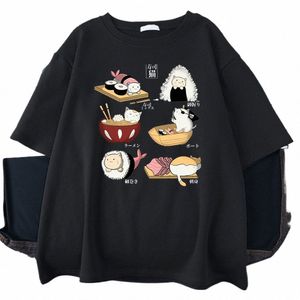 Voedsel Leuke Kat Sushi Carto Stijl Heren Cott Korte Mouw Harajuku Casual All-wiskunde T-shirts Oversize Fi Man tee Kleding x1Ue #