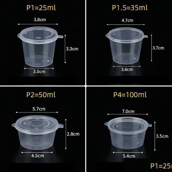 Distributeurs alimentaires 2000 pièces distributeurs de nourriture P1 25Ml 1Oz récipient de Souffle en plastique étanche avec couvercles tasse de portion pour les sauces échantillon Dhfra