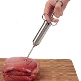 Assaisonnement de saveurs alimentaires BBQ Viande Seringue Marinade 60 ml Kit d'injecteur Pistolet d'injection pointu durable avec 2 aiguilles pour Porc Poulet Dinde LX7153