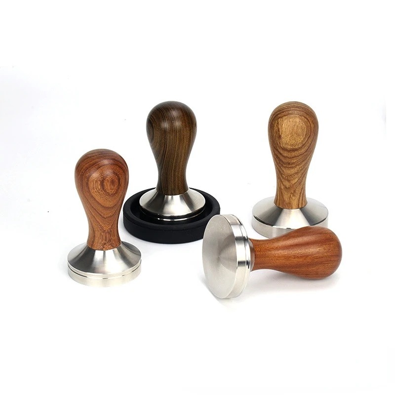 Food Grade 51/53/58mm Coffee Tamper Powder Hammer Pressing Wooden Handle Coffee Distributor for Coffee and Espresso Machine