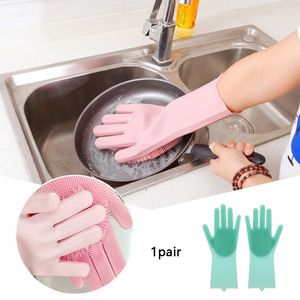 Guantes de lavado de platos de calidad alimentaria Platos de silicona mágicos Guantes de limpieza para coche Cepillo para mascotas Cocina Limpieza de limpieza Guantes de fregado 201021