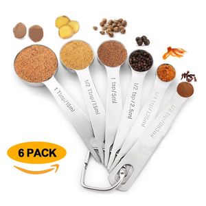 6 pièces/ensemble cuillères à mesurer en acier inoxydable outils cuisine cuisine mesure cuillère ensemble suspendu 1,25 ml 15 ml outil de cuisson cuillère à soupe BH1287 TQQ