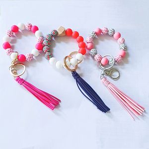 Pulsera de cuentas de silicona de calidad alimentaria, llavero con borlas hecho a mano de terciopelo coreano, Multicolor, opcional, venta al por mayor