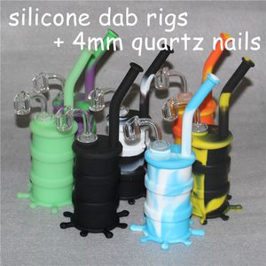 Narguilés de qualité alimentaire en silicone bong dab rig avec 4mm 14mm clous en quartz mâle antiadhésif silicone pipe à eau plates-formes à bulles pour fumer