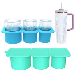 Plateau de glaçon de silicone de qualité alimentaire pour gobelets de 30 oz / 4 oz de gobelets de gobelets 3 pcs Cylindre Moule de glace Hallow avec couvercle pour boissons glacées vin bon cadeau pour convoquer 5 couleurs