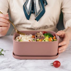 Food Grade Siliconen Lunchboxen 3 Roosters Plastic Magnetron Verwarming Bento Box Voedselcontainer ZZ