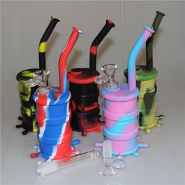 Food Grade Silicone Rook Water Pipe Glass Bongs met Percolator Bowl Silicone Hookah Bong Multi Colors Draagbare Hand Pipes