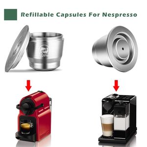 Food-grade roestvrijstalen herbruikbare capsule koffie Compatibel voor Nespresso Coffee Machine Original Line met doseerring 210712