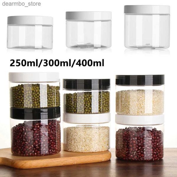 Pottes alimentaires Canisters 250/300 / 400ml Plastique vide Plastique Clear Cosmetic Makeup Jar Face Crème Crème Pot El Boîte à bouche large Conteneur d'aliments Bouteille vide L49