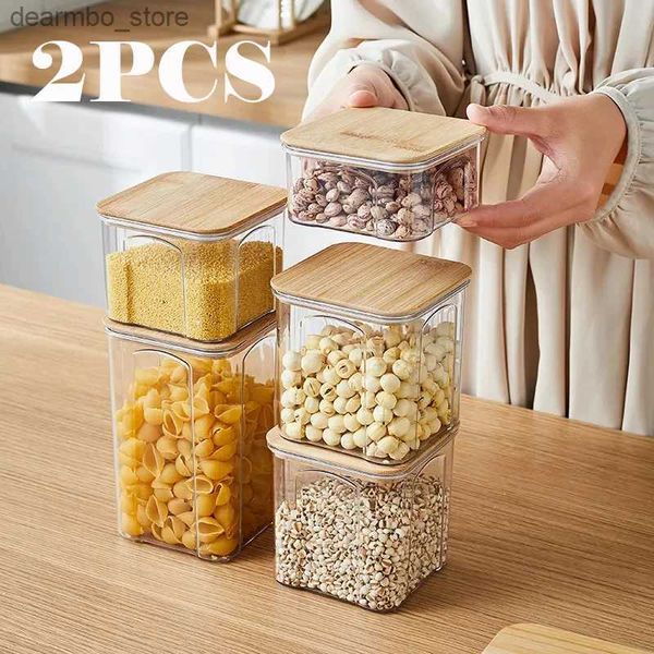 Pottes de nourriture Canisters 2pcs Pet Plastique Food Storae Conteneur avec bambou Coud scellé nouilles Nouilles