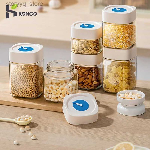 Frascos de alimentos Botes 500/1000 ml Frasco sellado de vidrio con tapas Tanque de almacenamiento de alimentos para despensa Fideos Harina Cereal Arroz Azúcar Té Café Granos L240308