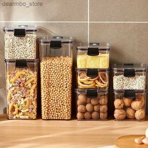 Voedselpotten Bussen Food Storae Keukencontainer Plastic Doos Jaren voor bulkgranen Keuken Oranizers voor Pantry Oranizer -potten met deksel Home L49