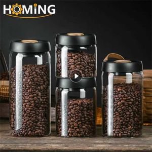 Bocaux alimentaires Bidons Bocal en verre Bidon hermétique Récipient alimentaire Thé Scellé sous vide Grains de café Bouteilles de stockage Creative Home Kitchen Jar Réservoir en verre L240308