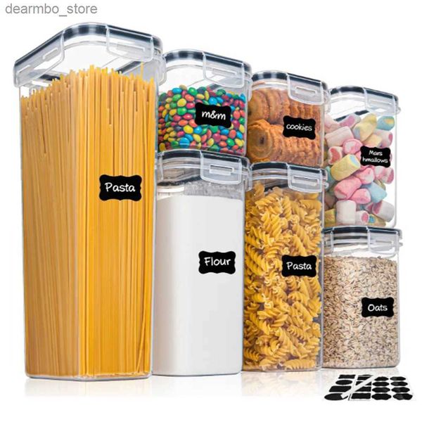 Pottes de nourriture Canisters Kitchen 7pcs Contenants alimentaires Set BPA Plastic Airtiht Storae Box avec 10 stickers et stylo L49