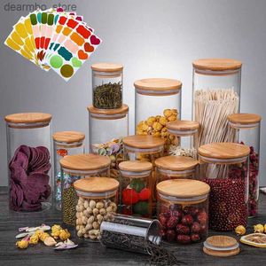 Frascos de alimentos Canistros Mason Candy Jar para especias Lass Bamboo Cover Container frascos con tapa Jar de galletas Jars y tapas al por mayor L49