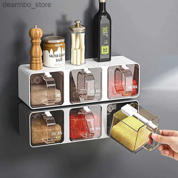 Pottes de nourriture Canisters Wall Mound Saisonin Oranizer Box Set Salice Shaker Spice Rack Partement Storae Box Suar Container Jar avec cuillère pour la cuisine L49