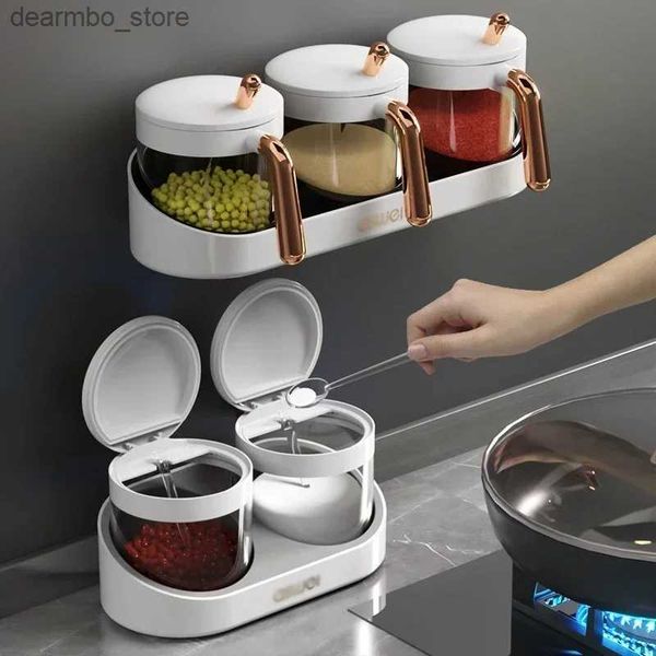 Pottes de nourriture Canisters Mur Mound Spice Rack Oranizer Suar Bowl Salt Shaker Saisonnin Container Supplies Storae Set Set Spice Boxes L49