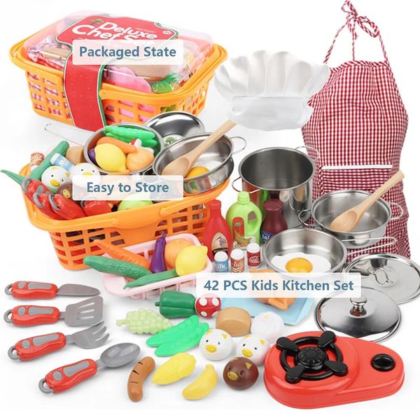 Les cuisines de nourriture jouent de la nourriture 42 pcs prétendent jouer à la cuisine jouet enfants chef rôles playset cooking ensemble cadeau éducatif pour les tout-petits girls girls