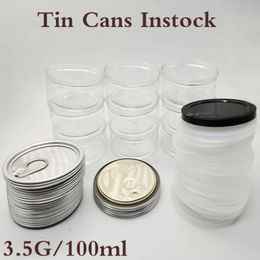 VoedselVERPAKKING Doorzichtige plastic containers Lege blikjes 3,5 g Zwarte deksels Witte deksels
