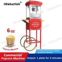 Voedselverwerkingsapparatuur Black Red Popcorn Maker Professional Cart 6 oz Kettle Maakt maximaal 32 kopjes vintage bioscoop Popcornmachine met interieurlicht