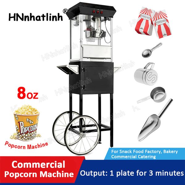 Équipement de transformation des aliments Cinéma Commercial Machine à pop-corn de qualité électrique Temps de film Pop-corn rouge Popper Machine à pop-corn sur pied libre de 8 oz avec chariot noir