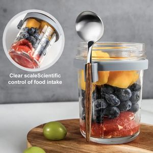 Food Savers Storage Containers 300ML Overnight Oats Jars Milk Fruit Salad Container Glass Breakfast Cup Mason Kid Water Bottle Kitchen Item 231023
