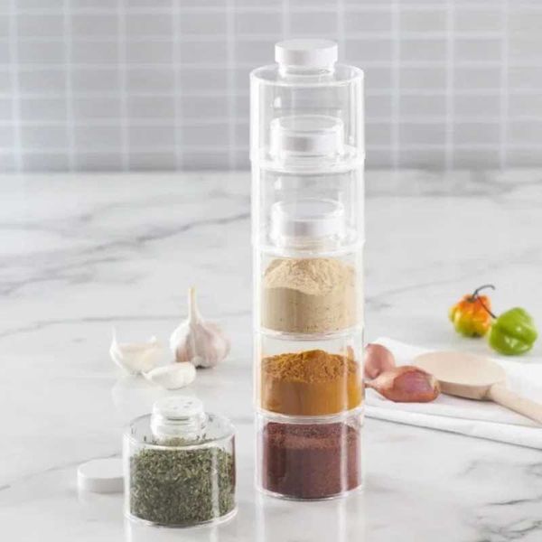 Épargnes alimentaires Conteneurs de rangement 6 pièces / Set Spice Jar Poivre Shaker Box Tower Herbal and Tools Transparent Seasoning Kitchen Shelf Bottle H240425