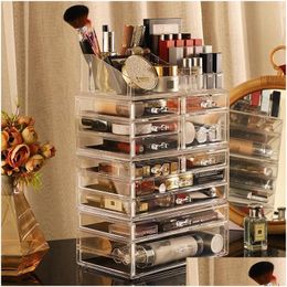 Conteneurs de stockage d'aliments Organisateur acrylique pour cosmétiques Maquillage Boîte cosmétique transparente Ders Porte-masque de bijoux empilable 230307 Dhwtl