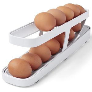 Food Savers Storage Containers Automatic Scrolling Egg Rack Holder Box Basket Container Organizer Rolldown Refrigerator Dispenser For Kitchen 230517