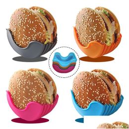 Food Savers Storage Containers Burgerhouders Sile Hygiënisch Herbruikbare Hamburger Sandwiches Holder Container Voorkom uit elkaar vallen M DHV7's