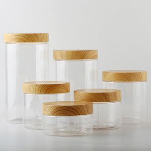 Food Savers Storage Containers Empty Clear Pet Jars Container With Plastic Imitation Wood Lid Transparent Plastic Storage Bottle Rice Pot 221202