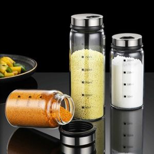 Food Savers Storage Containers Glazen kruidenpot 4-outlet Spice met schaal Keukenpeperspoeder Spray Barbecue Zout Vibrerende container H240425