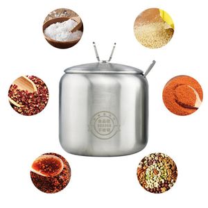 Récipients de stockage d'économiseurs de nourriture sucrier pot à condiments récipient à épices pot d'assaisonnement en acier inoxydable avec couvercle et cuillère accessoires de cuisine comme 221202