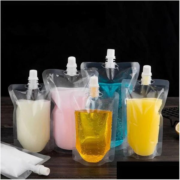 Épargnes de rangement Savers de nourriture en gros de boissons Adt Sacs Zable Clear Sac Flask Stand Up Plastic Drink Packaging Sacs 100ml 200m DH3NB