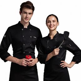 Service alimentaire Lg manches Chef Veste Profial Chef Chef uniforme Restaurant Hôtel Cuisine noir avec chef uniforme manteau a1Ga #