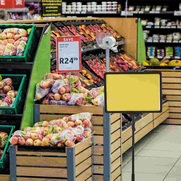 Precio de signo de alimentos Señales de alimentos Rack Supermarket Supermercable Precio de fruta de vegetales Pantalla de sujeción