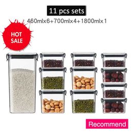 Conteneur de stockage des aliments en plastique cuisine réfrigérateur boîte de nouilles réservoir de stockage multigrains boîtes scellées transparentes 3pcs-11pcs ensembles 211110