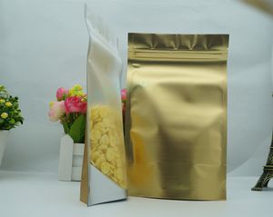 Doypack de stockage des aliments, 100pcs / lot 12x20cm Stand up Translucency Matte Gold Aluminium Foil ziplock bag, refermable zipper mylar foil pouch