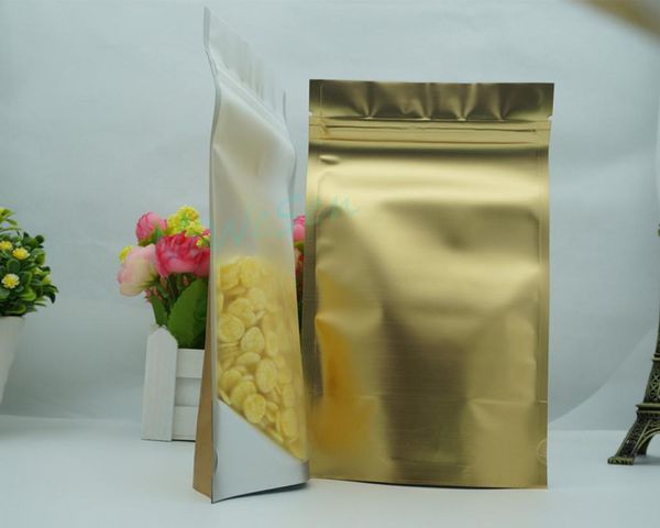 Doypack de almacenamiento de alimentos, 100 unidades, lote de 12x20cm, translucidez de pie, papel de aluminio dorado mate, bolsa ziplock con cremallera resellable, lámina de mylar 5627694