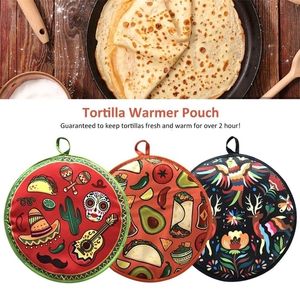 Ensembles d'organisation de stockage des aliments 12 pouces, pochette chauffante pour tortilla imprimée, sac en tissu pour crêpes, Taco Burrito portable isolé pour restaurant à micro-ondes l230915