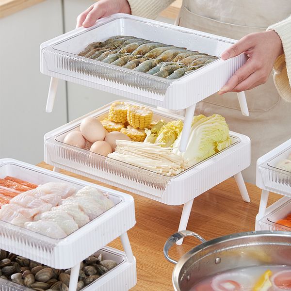 Organisation de stockage des aliments définit étagère de cuisine pliable multicouche Drainage Pot plat légumes ménage étagères en plastique 230627