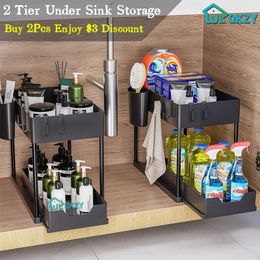 Organisation de stockage des aliments définit la cuisine sous l'évier organisateur 2 tiroirs à 2 niveaux multi-usages armoire étagères de salle de bain 230807