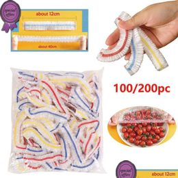 Organisatiesets voor voedselopslag Nieuw 100st Colorf Wegwerp Er Elastic Plastic Wrap Food-Grade Pe Fresh-Kee Filmzak Verdikte kom Dhgnp