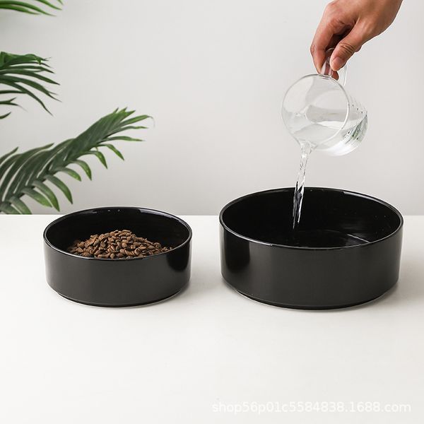 Food Water Bowl Pet Animal Cerámica Come platos Alimentador de gato Alto pie de color negro Puppy Gatkets Accesorios para perros
