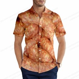 Aliments saucisses chemises hommes femmes mode hawaïenne décontracté plage Blouse Cuba Camisa col rabattu drôle puces chemise garçon 240301