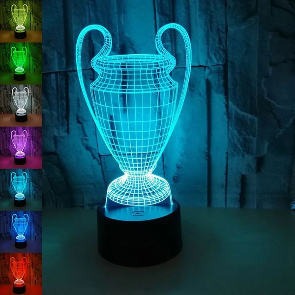 Lampe de Coupe de Football de Foosball Trophée En Forme de Veilleuses 3D Décoration Filles 7 Couleurs Changeantes USB LED Lampe de Table Football Sport Fans 231018