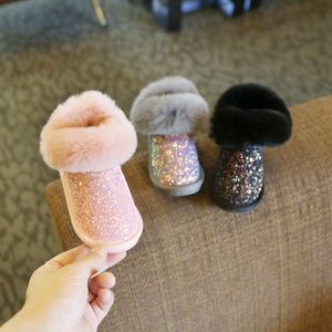 Foot 11- Bling Bling en peluche enfants Bottes d'hiver pour les filles en cuir véritable Bowtie Crystal Stone Bottes Enfants Filles Enfants Bottes LJ201104